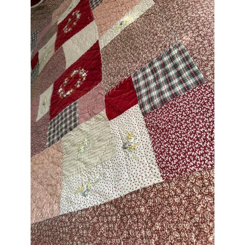 Vintage JC Penny Home Collection King Size Quilt Farmhouse Cottage Velvet Red - Picture 22 of 23
