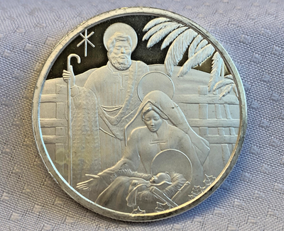 #ad .999 Fine Silver Round 1 Troy Ounce Nativity Scene Snowflakes $96.00