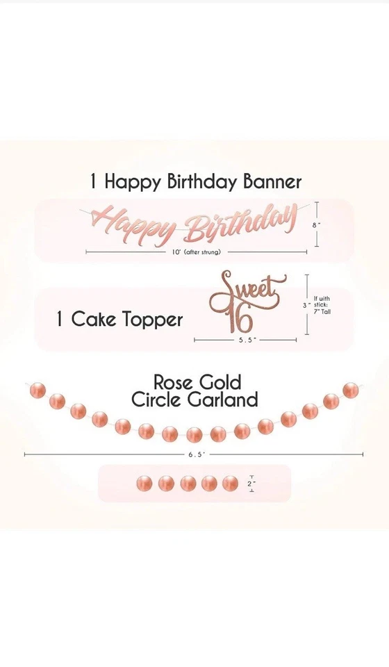 Girls 16th Birthday Decorations Rose Gold Sweet 16th 41 Piece Party Kit RRP £30 - Image 3 of 4