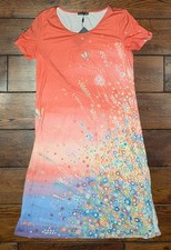 C.O.Z.Y Women's Shirt Dress Abstract Floral Short Cap Sleeves - Size 8 - NWT