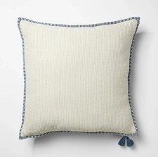 Oversized Square Cotton Linen Tassel Throw Pillow Cream Blue - Threshold NEW