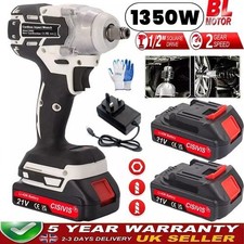 1000Nm 1/2" Cordless Electric Impact Wrench Drill Gun Ratchet Driver w-2 Battery