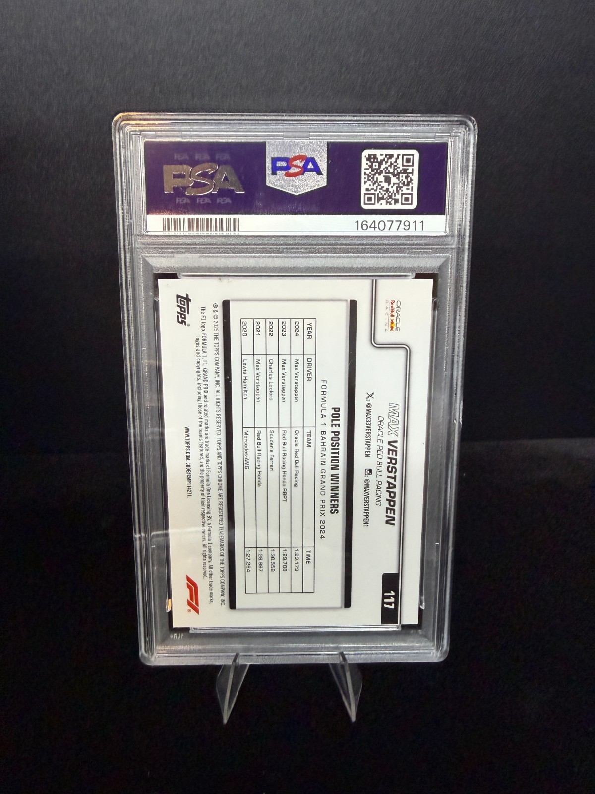 2025 Topps Chrome F1 Max Verstappen #117 Black Checker Flag /10 PSA 9 view 2
