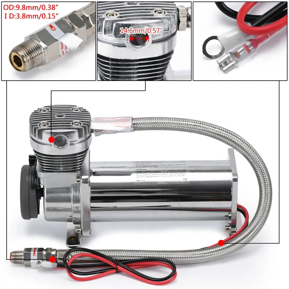 Bomba compresora de suspensión de paseo bolsa de aire 3/8" NPT acero 200 PSI 12V 480C universal Foto 4 de 4