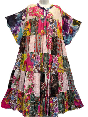 Nwt FUNKY STUFF floral hippie patch boho maxi sheer viscose DRESS 2X Free shipp