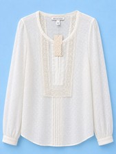Daniel Rainn White Solid Lace Trim Pleated V-...