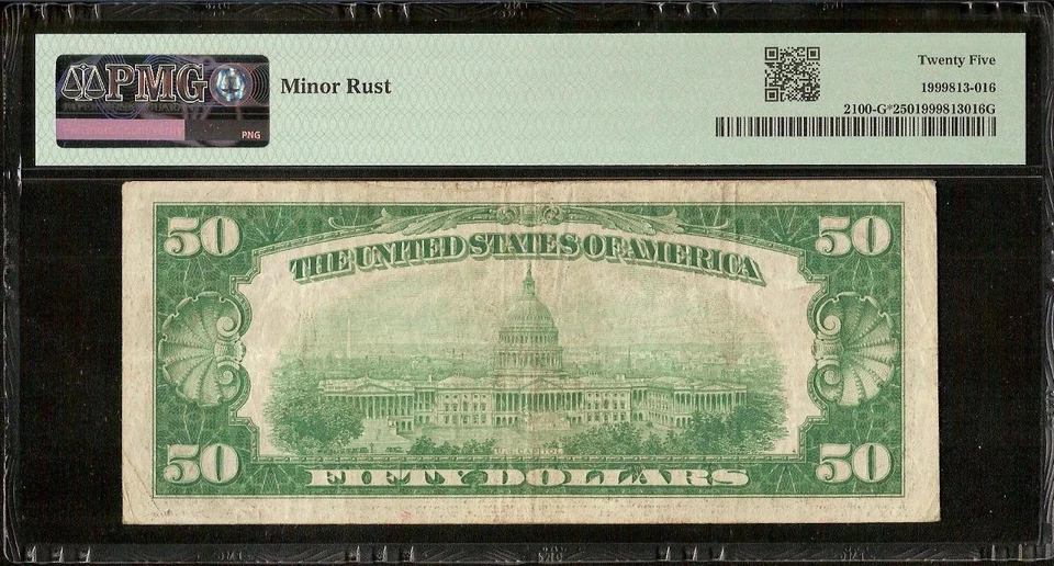 STAR 1928 $50 NUMERICAL GOLD ON DEMAND NOTE ONLY 84K PRINTED Fr 2100-G* PMG 25 - Image 3 of 3