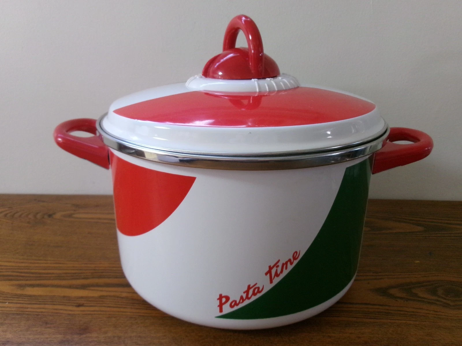 Vintage Pasta Time 6 qt. MetroKane Enamel Cooking Pot W/Strainer Built in Timer