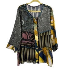 NWT John Mark Top XL Patchwork Artsy Tunic Blouse Art to Wear Lace Paisley Boho