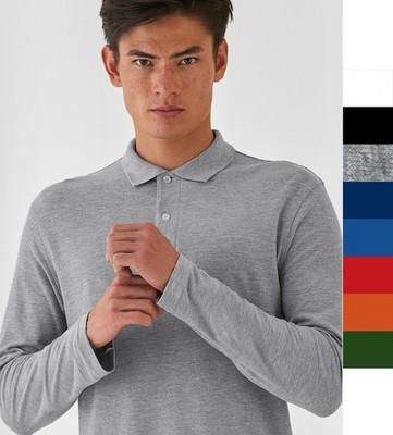 3 Stück Set Herren Longsleeve Poloshirt B&C Baumwolle Regular Fit ID.001 PUI12 N