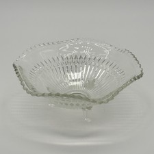 Jeannette Glass Footed Candy Dish, Anniversary Pattern, Ribbed, Scalloped, Clear