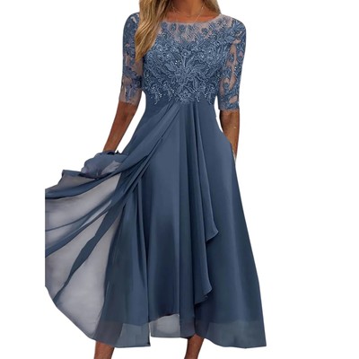 Dusty Blue Lace /Chiffon Dress with Half Sleeves | eBay