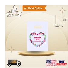 100 Count 5.8" x 7.8" Elegant Plastic Merchandise Bags - White Thank You Design