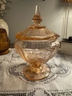 Vintage Anchor Hocking Princess Pink Depression Glass Candy Dish With Lid