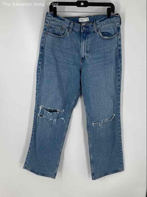 Abercrombie & Fitch Womens Blue Denim Baggy Low-Rise Straight Jeans Size 30/10