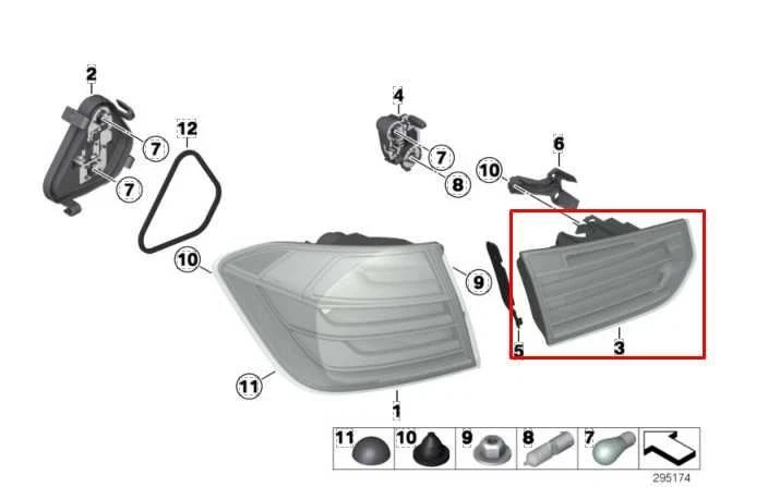 Luz trasera izquierda del lado del conductor BMW 328I xDrive SULEV 2013-15 63217372793 Foto 2 de 4