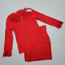 Amazing Vintage 80s 2 Piece Suit Set Blazer Skirt Red New Wave S 1980s Deadstock