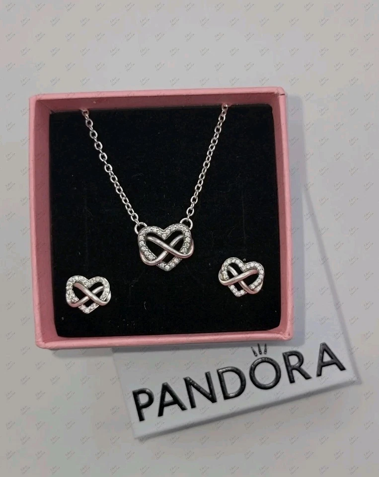 Auténtico Pandora Brillante Infinito Corazón Collar y Pendientes Conjunto de Regalo Foto 3 de 3