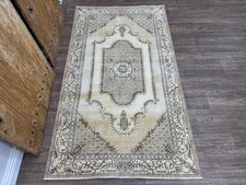 4x7 Beige Brown Vintage Turkish Area Rug, Hand-Knotted Wool Rug, Neutral Oushak