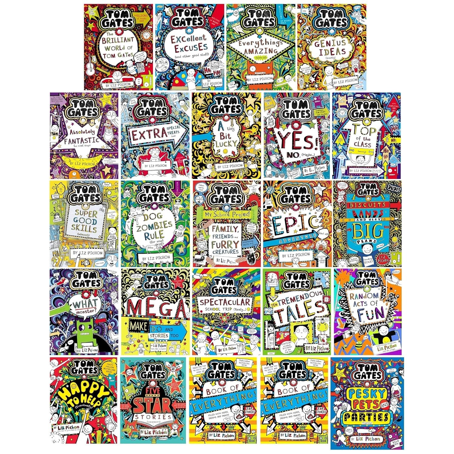Tom Gates Series 1-24 Books Collection Set by Liz Pichon Pesky Pets and Parties