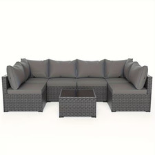 Gray Patio Furniture Set 6-Seat  Outdoor Ratt...