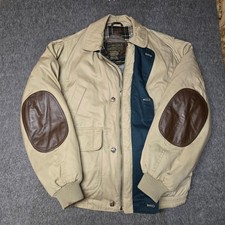 Vintage Eddie Bauer Jacket Mens Medium Tall Tan Goose Down Bomber Leather Elbow