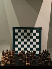 Vintage Handmade Wooden Vintage Chess Set 21" Board Pieces, Hand Carved Rare