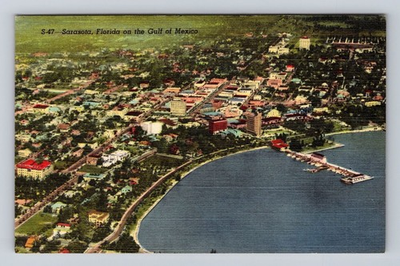 #ad Sarasota FL Florida Aerial On The Gulf Of Mexico Antique Vintage Postcard $0.99