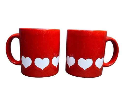 2 Waechtersbach Red White Heart Coffee Tea Mug Cup 10 oz Vintage W Germany set 2