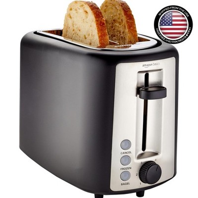 Elegant 2 Slice Toaster with Extra Wide Slots & 6 Browning Settings - 900W Black