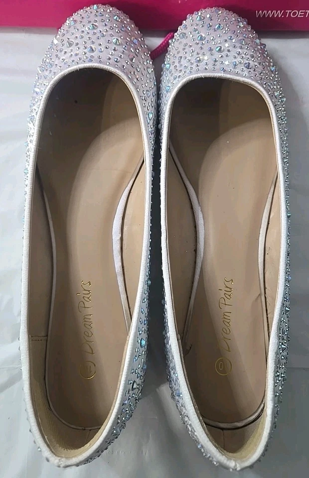 DREAM PAIRS Niños Niñas Plata Brillo Estrás Zapatos Planos Sin Cordones Talla 10 Foto 2 de 4