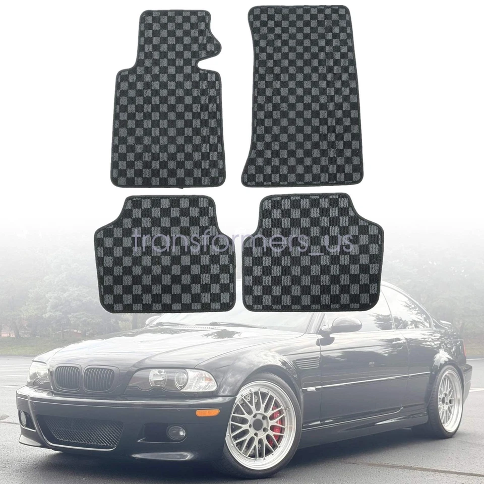 Alfombrillas con bandera delanteras y traseras a cuadros aptas para BMW E46 serie 3 1999-2006 Foto 2 de 4
