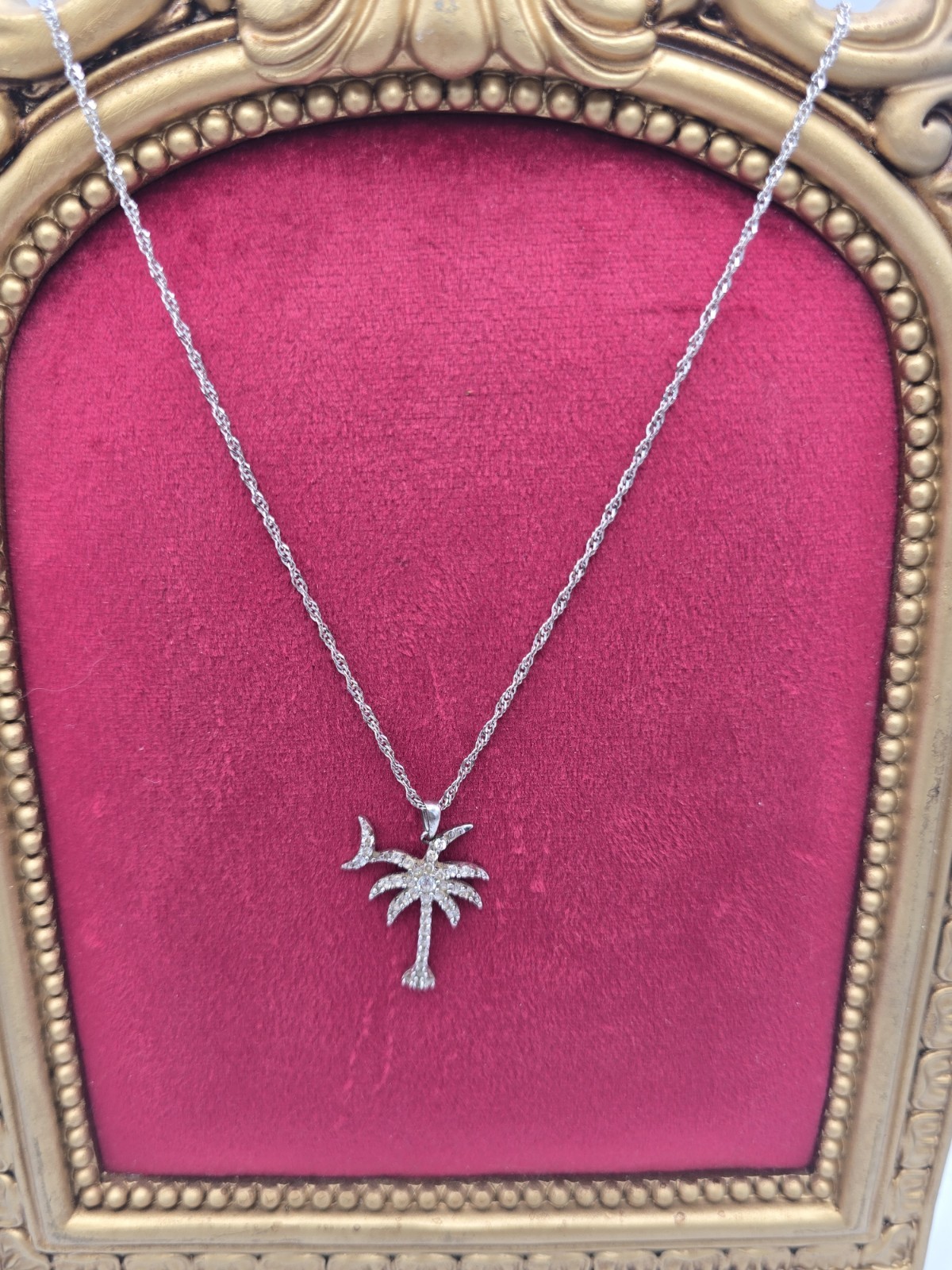 Italian 925 Sterling Silver Palm Tree CZ Adjustable Necklace 23” Sliding Chain