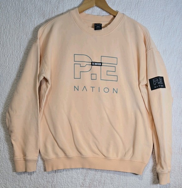 P.E Nation Women’s XS Peach Pullover Fleece Crew Neck Logo Graphic Sweatshirt