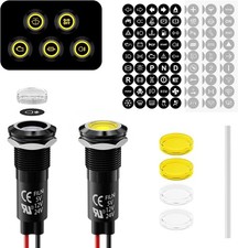 2Pcs LED Indicator Light Metal Shell 180 Symbols 12V 24V 12mm Mounting Hole