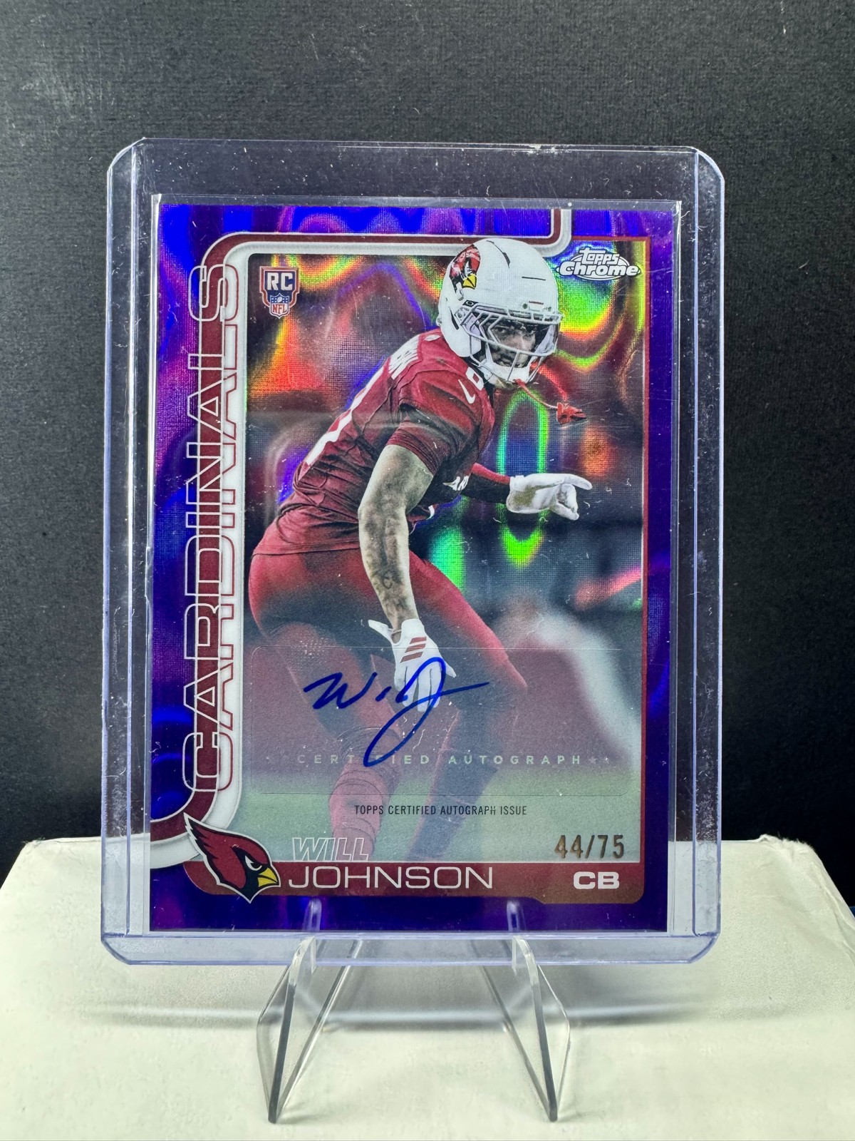 2025 Topps Chrome Rookie Autographs Will Johnson Purple Lava Refractor /75 