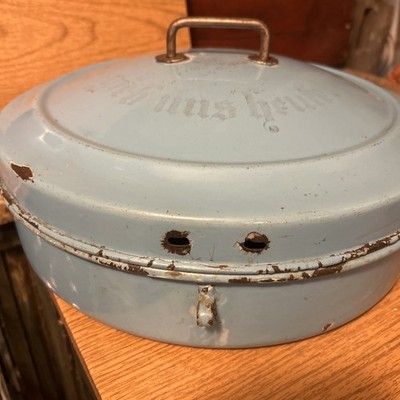 Vintage German Robin Egg Blue Enamelware Bread Box - STORAGE 14  x5 
