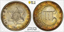 1852 Three Cent Silver Piece 3 Cent 3CS PCGS MS65 Great Toning