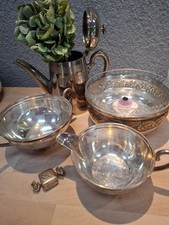 Konvolut Pillendose Silber 925 - Zucker Milch Anbietschale versilbert d&auml;nisch
