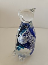 Murano Art Glass Cat Figurine Cobalt Blue/Teal to Clear With Glitter 4.5" Tall