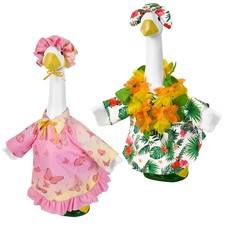 2 Sets Seasonal Porch Goose Outfits for Spring Summer,Butterfly Hawaiian Porc...