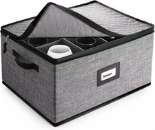 Grey, Service of 12 Glass China Container Hard Shell for Moving and Organiz