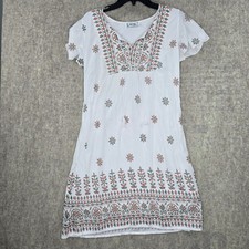 Vintage-Inspired White Midi Dress With Geometric Floral Embroidery By Lapoge M