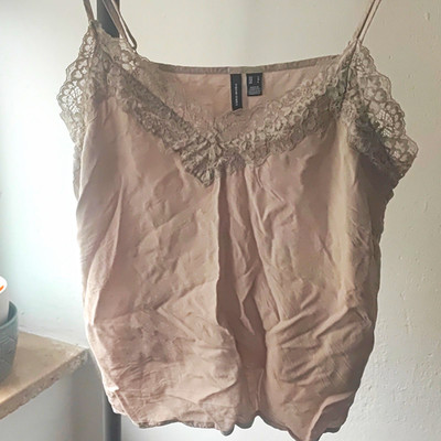 Vero Moda Damen Unterhemd Trägertop Beige mit Spitze, Größe L, 1er Pack