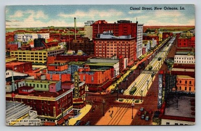New Orleans Canal Street Aerial Saenger Loews Theaters C.T. Art-Colortone