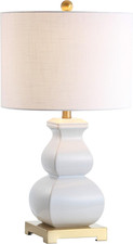 Modern 25.5" White/Gold Ceramic Table Lamp with Linen Shade  LED Bulb