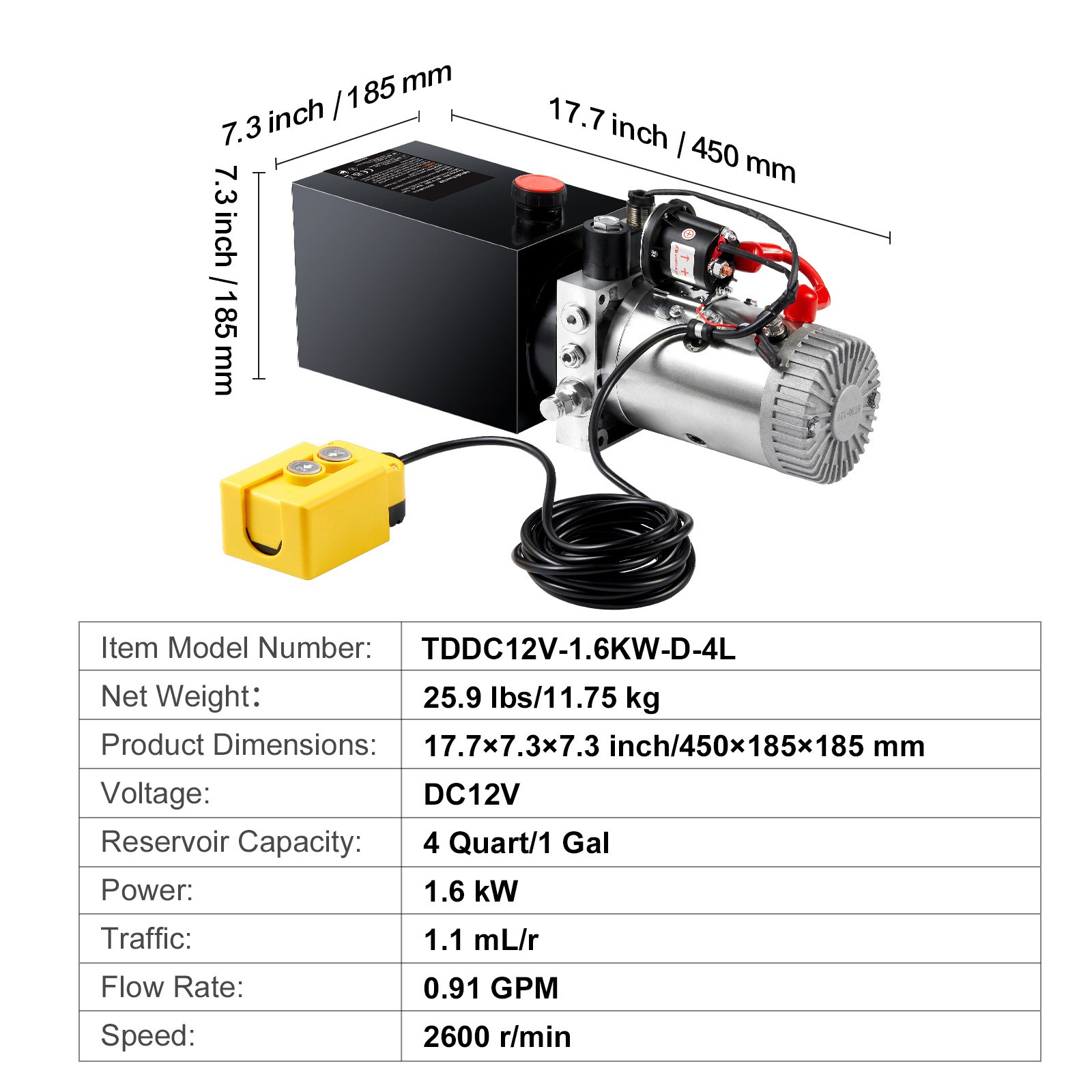 4 Quart Single Acting Hydraulic Pump DC 12V for Dump Trailer Power Lift 2.1HP - Thumbnail 10