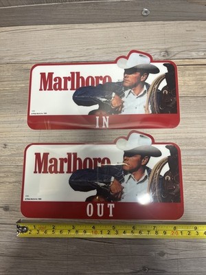 1989 NOS Pair Vintage Marlboro Man Cowboy Decal Sign Sticker For Door In Out PBA