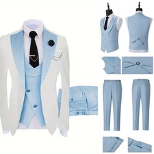 Mens 3Pcs Suit Groomsmen Formal Wedding Party Homecoming Suit Blazer Vest Pants