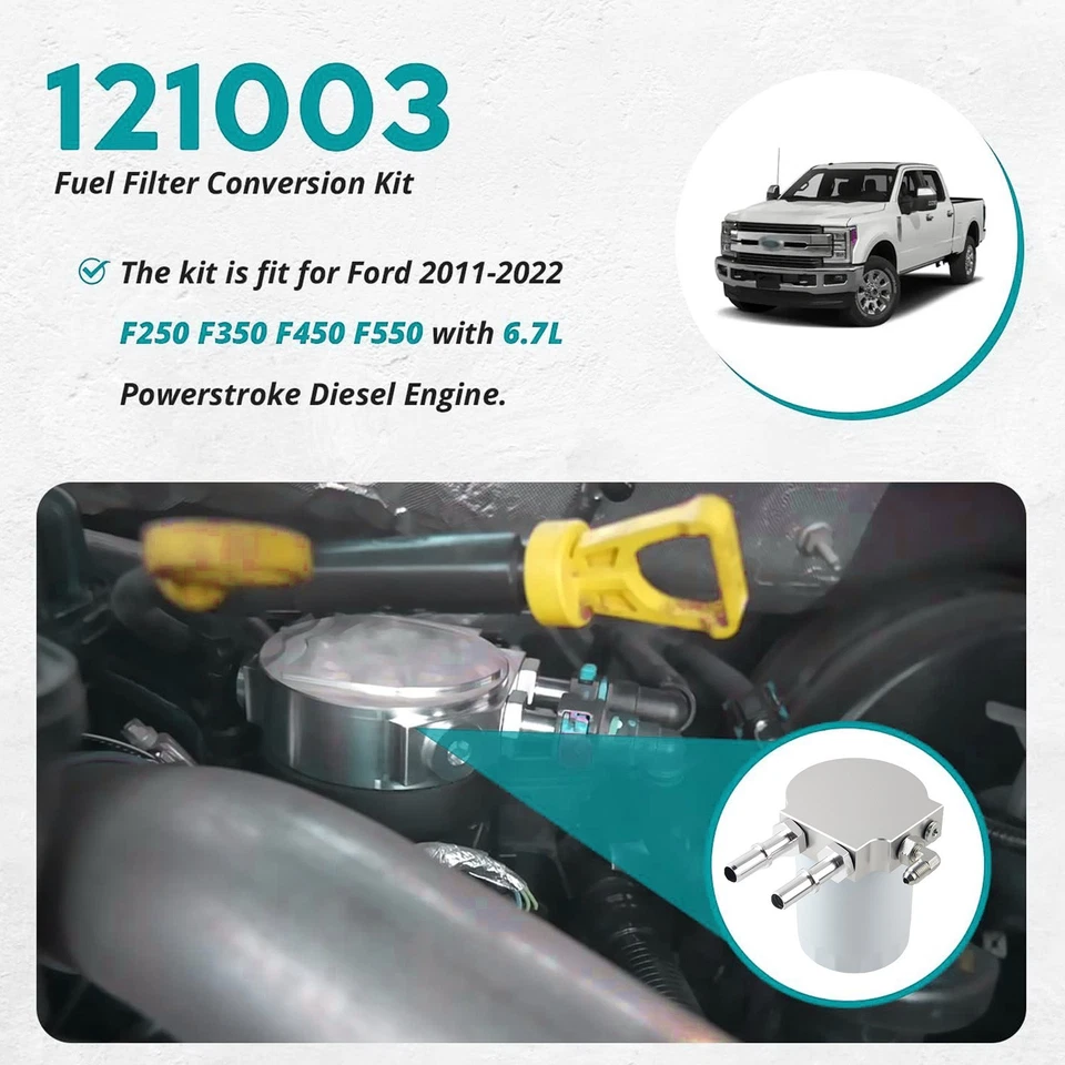 121003 Fuel Filter Conversion Kit for F250 F350 F450 F550 6.7L Powerstroke 11-22 Foto 3 de 4